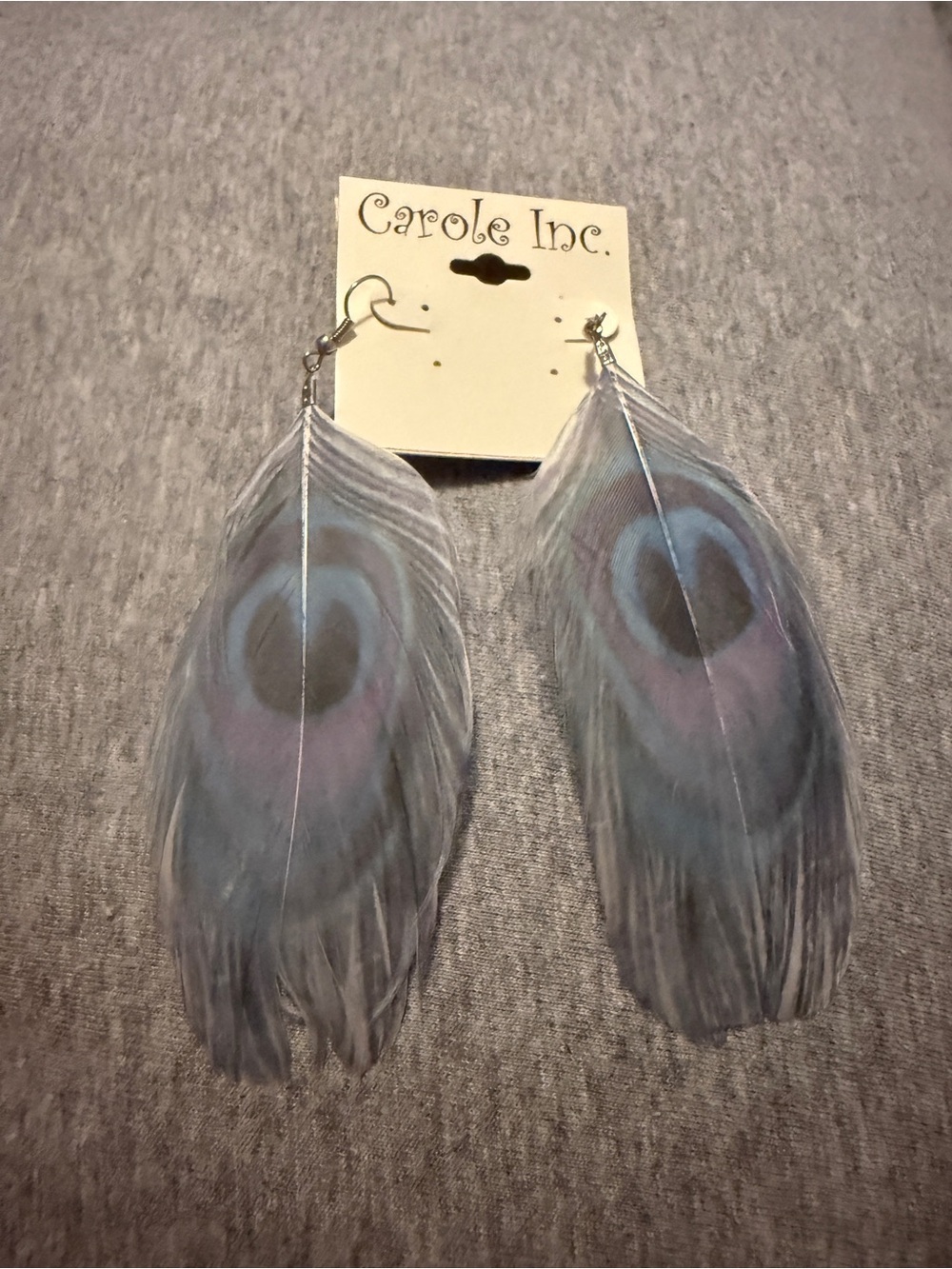 Carole Inc. Blue Peacock Feather Drop Earrings